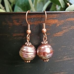 Pearl beaded dangle earrings, copper beach boho jewelry accessories